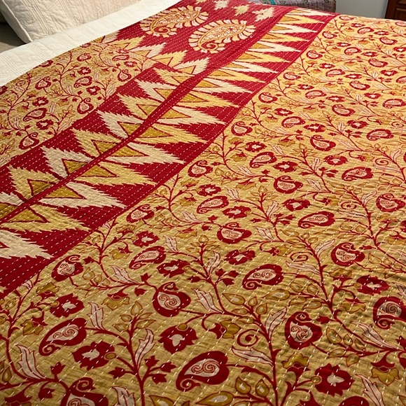 KANTHA QUILT HANDCRAFTED LIGHTWEIGHT REVERSIBLE BLANKET THROW BEDDING INDIA - Picture 1 of 10